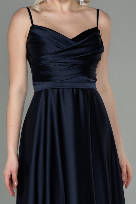 Dunkles Marineblau Abendkleid Satin Lang ABU1601