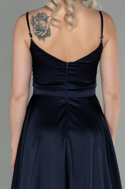 Dunkles Marineblau Abendkleid Satin Lang ABU1601