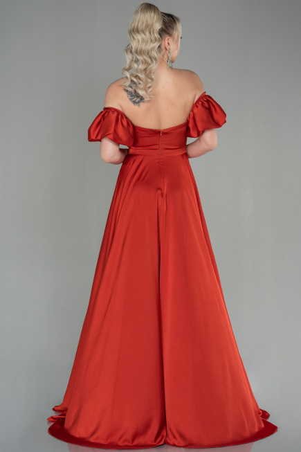 Abschlusskleid Lang Satin Ziegelrot ABU2917