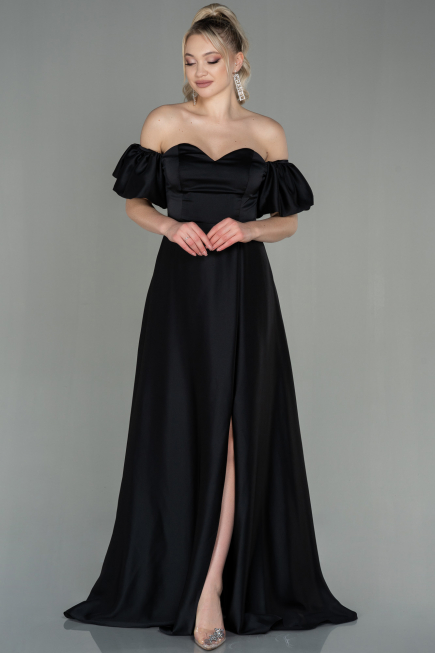 Abschlusskleid Lang Satin Schwarz ABU2917