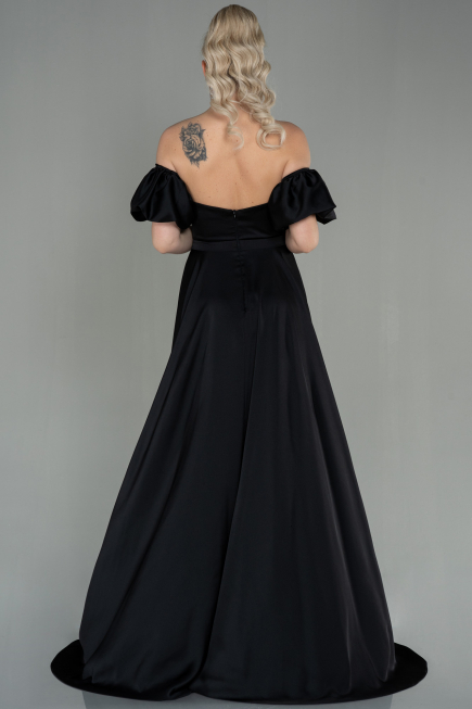 Abschlusskleid Lang Satin Schwarz ABU2917