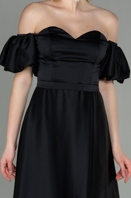 Abschlusskleid Lang Satin Schwarz ABU2917