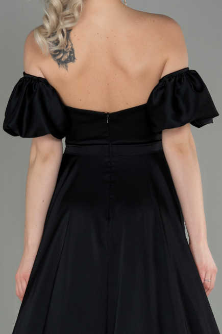 Abschlusskleid Lang Satin Schwarz ABU2917