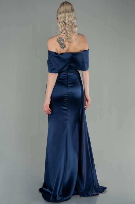 Abendkleid Lang Satin Marineblau ABU2893