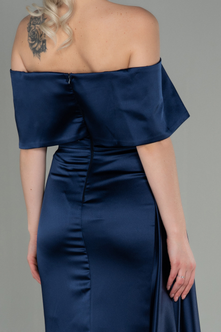 Abendkleid Lang Satin Marineblau ABU2893