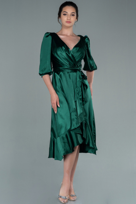 Partykleid Midi Satin Smaragdgrün ABK1409
