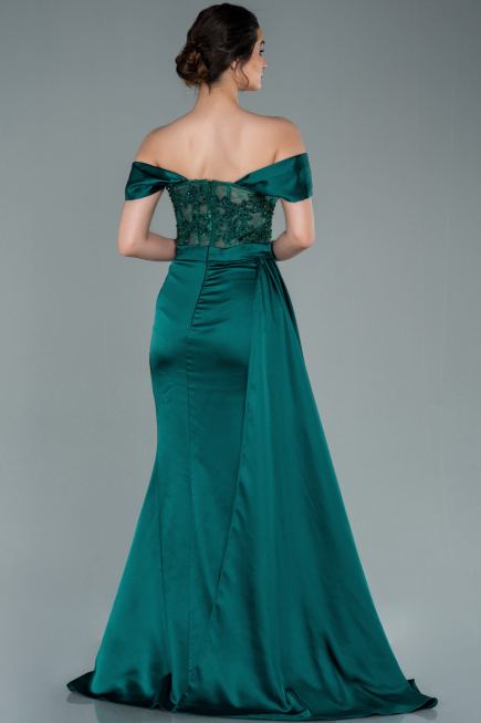 Abendkleid Lang Satin Smaragdgrün ABU2374