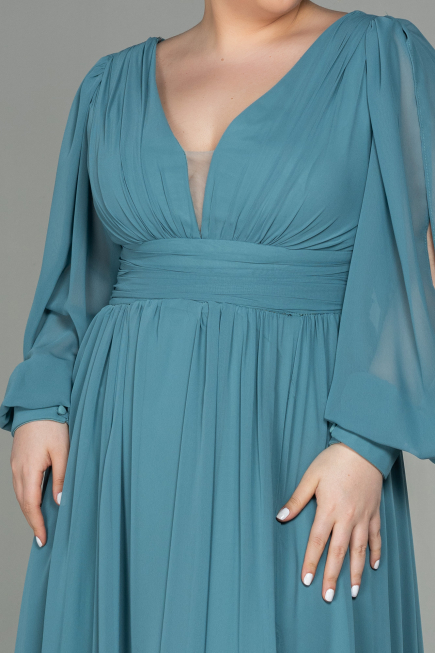 Kleider in Großen Größen Lang Chiffon Türkis ABU1988