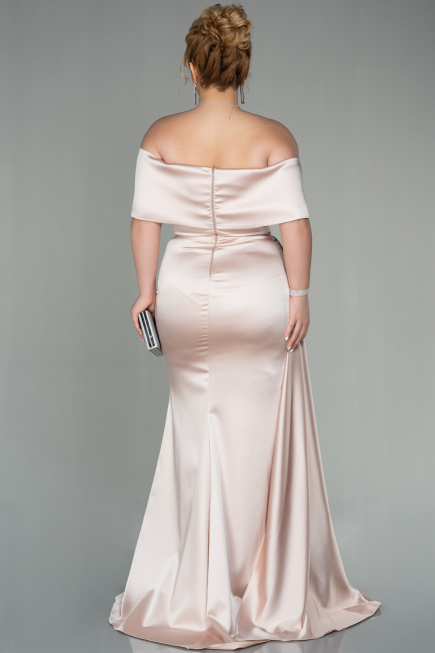 Beige Kleider İn Großen Größen Satin Lang ABU2873