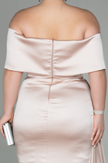 Beige Kleider İn Großen Größen Satin Lang ABU2873
