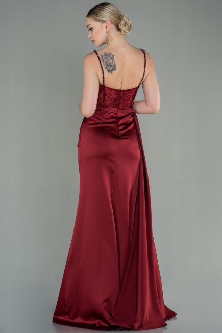 Weinrot Abendkleid Satin Lang ABU2130