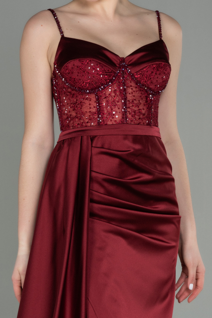 Weinrot Abendkleid Satin Lang ABU2130