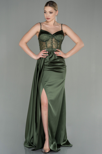 Abendkleid Lang Satin Khaki ABU2130