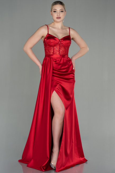 Abendkleid Lang Satin Rot ABU2130