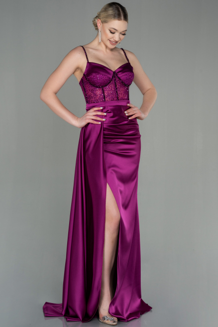 Fuchsie Abendkleid Satin Lang ABU2130