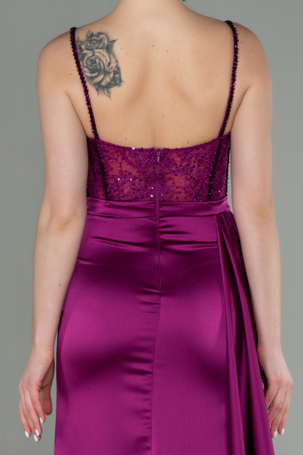 Fuchsie Abendkleid Satin Lang ABU2130