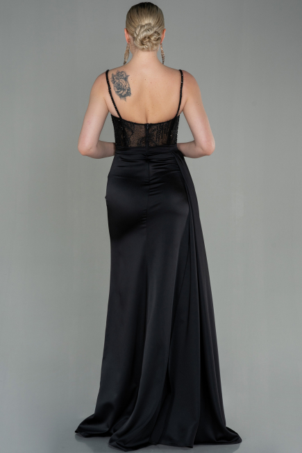 Abendkleid Lang Satin Schwarz ABU2130