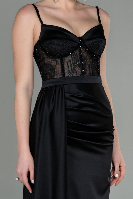 Abendkleid Lang Satin Schwarz ABU2130
