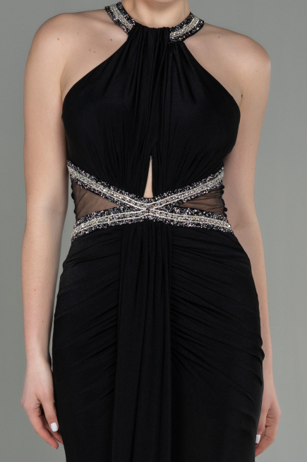 Abendkleid im Meerjungfrau-Stil Lang Schwarz ABU2940