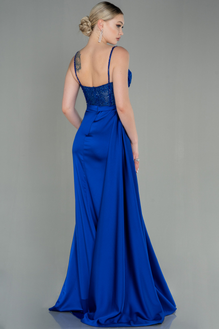 Sächsischblau Abendkleid Satin Lang ABU2130