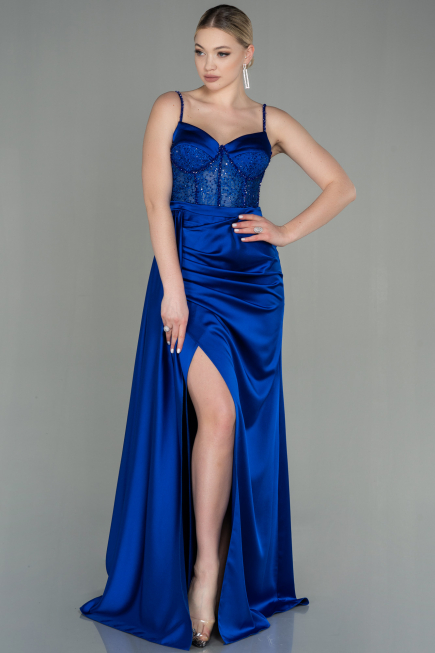 Sächsischblau Abendkleid Satin Lang ABU2130