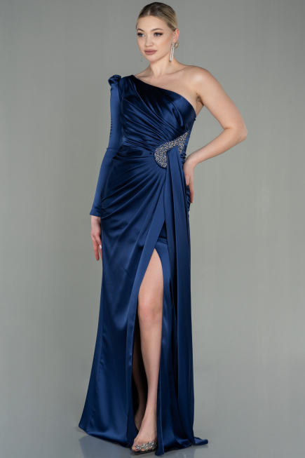 Abendkleid Lang Satin Marineblau ABU2676