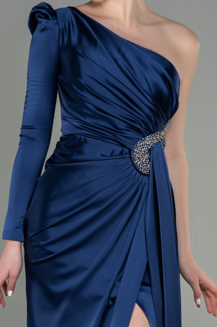Abendkleid Lang Satin Marineblau ABU2676