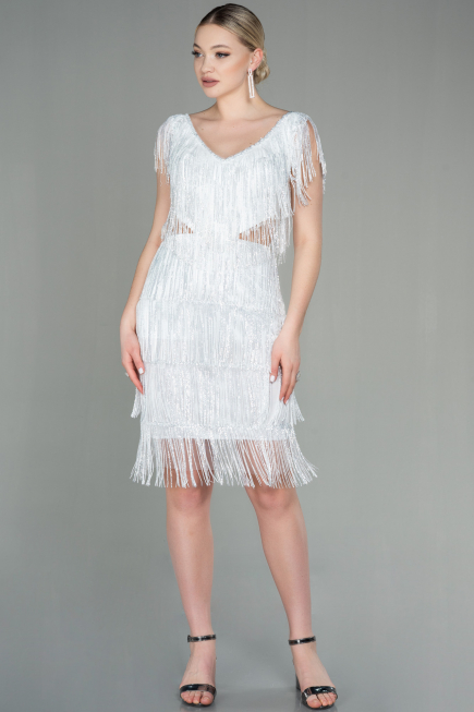 Partykleid Kurz Schuppig Weiß ABK1674