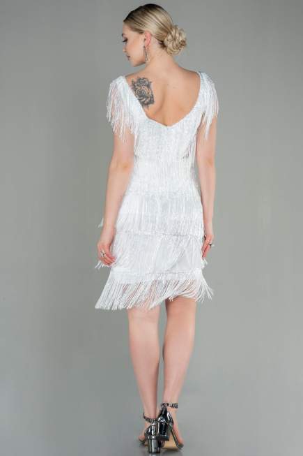 Partykleid Kurz Schuppig Weiß ABK1674