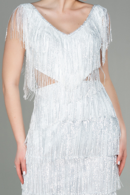 Partykleid Kurz Schuppig Weiß ABK1674