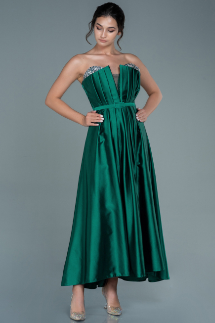 Abendkleid Midi Satin Smaragdgrün ABK1508