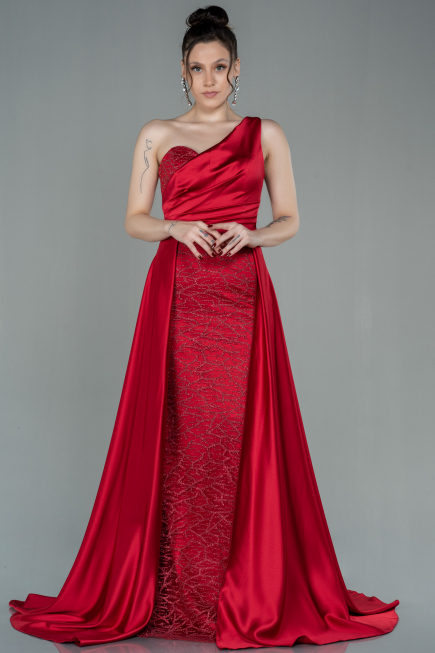 Abendkleid Lang Satin Rot ABU2933