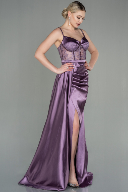 Lavendel Abendkleid Satin Lang ABU2130