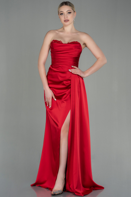 Abschlusskleid Lang Satin Rot ABU2965
