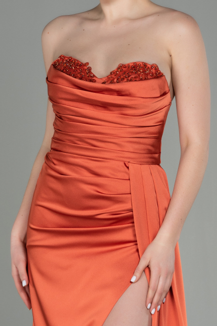 Abschlusskleid Lang Satin Orange ABU2965