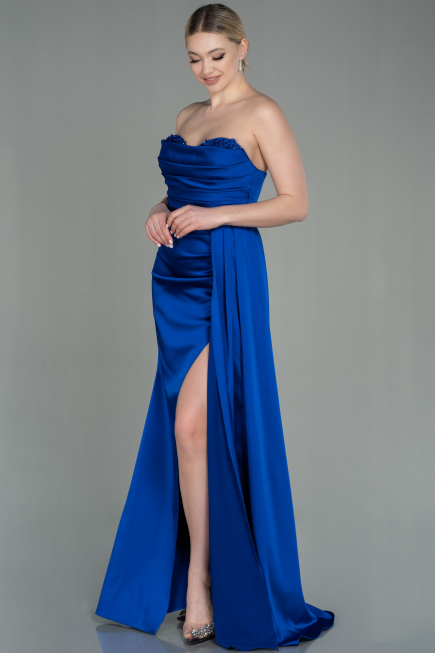 Abschlusskleid Lang Satin Sächsischblau ABU2965