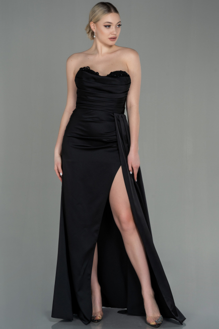 Abschlusskleid Lang Satin Schwarz ABU2965