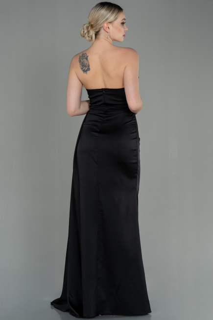 Abschlusskleid Lang Satin Schwarz ABU2965