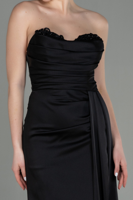 Abschlusskleid Lang Satin Schwarz ABU2965