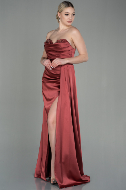 Abschlusskleid Lang Satin Zimtfarben ABU2965