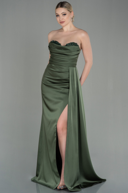 Abschlusskleid Lang Satin Öl Grün ABU2965