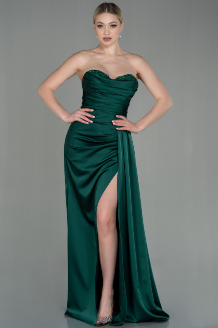 Abschlusskleid Lang Satin Smaragdgrün ABU2965