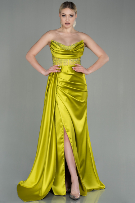 Pistaziengrün Abendkleid Satin Lang ABU2127