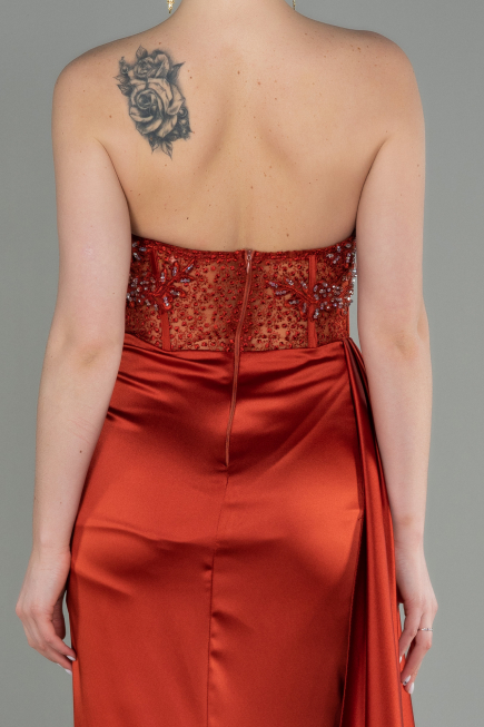 Zimtfarben Abendkleid Satin Lang ABU2127