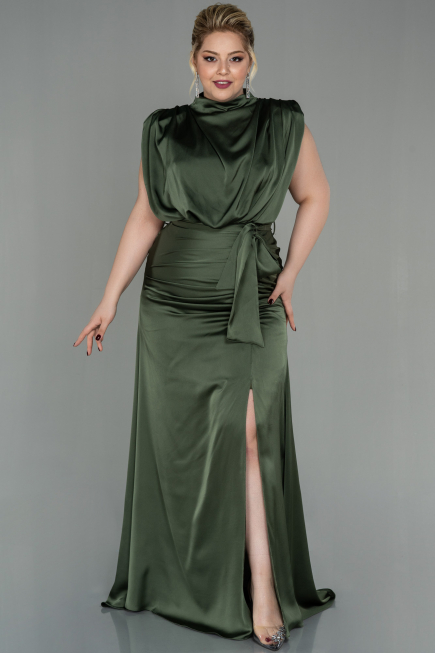 Kleider in Großen Größen Lang Satin Khaki ABU2969