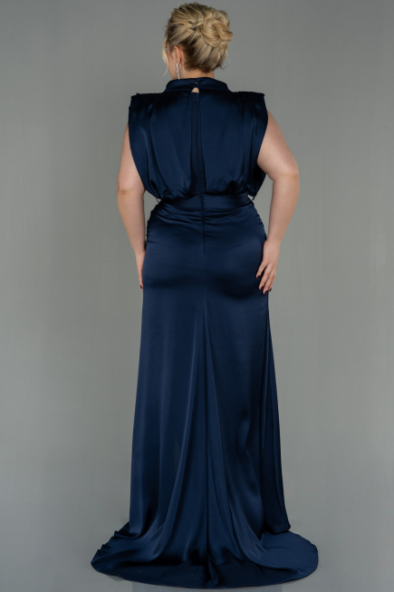 Kleider in Großen Größen Lang Satin Marineblau ABU2969