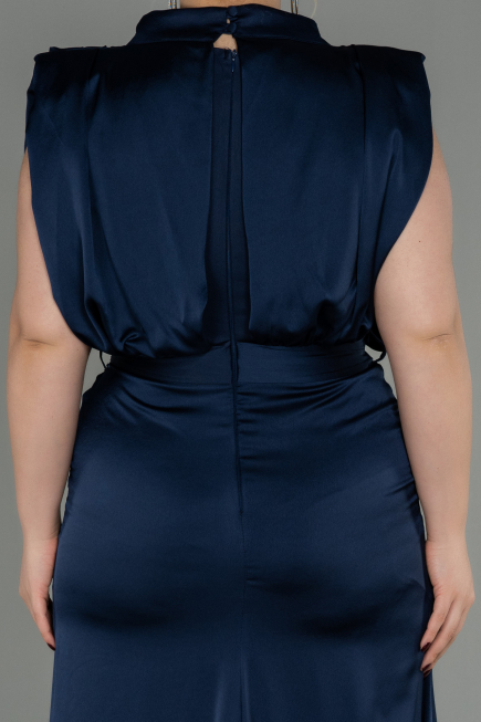 Kleider in Großen Größen Lang Satin Marineblau ABU2969