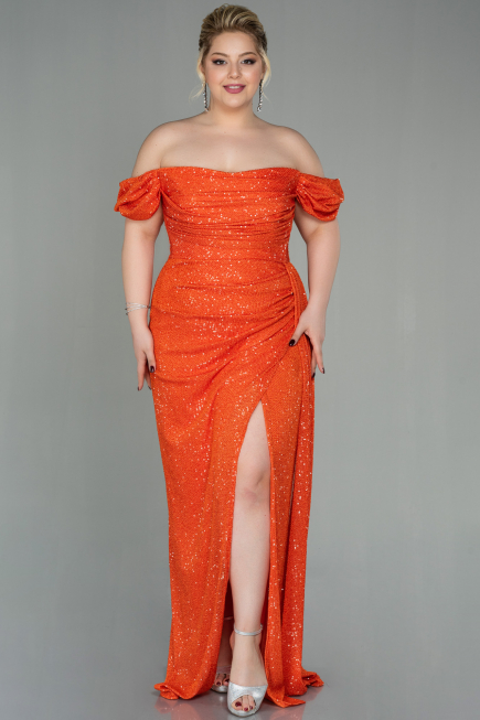 Kleider in Großen Größen Lang Schuppig Orange ABU2973