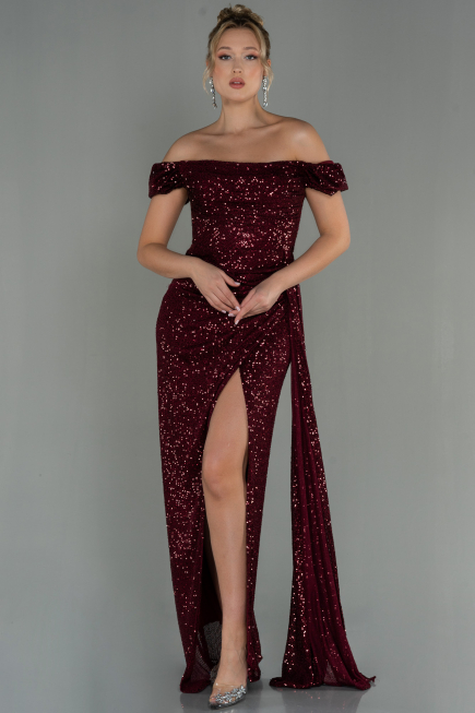 Abendkleid Lang Schuppig Weinrot ABU2987