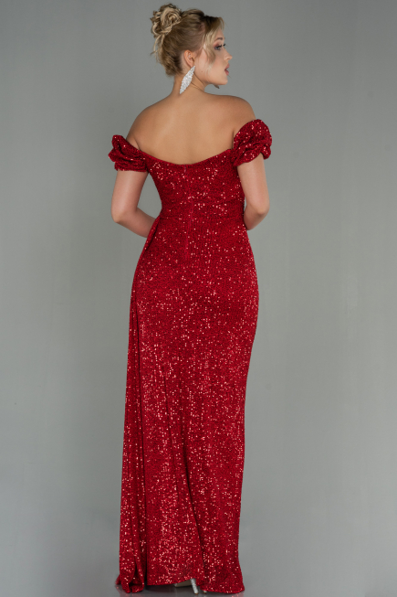Abendkleid Lang Schuppig Rot ABU2987